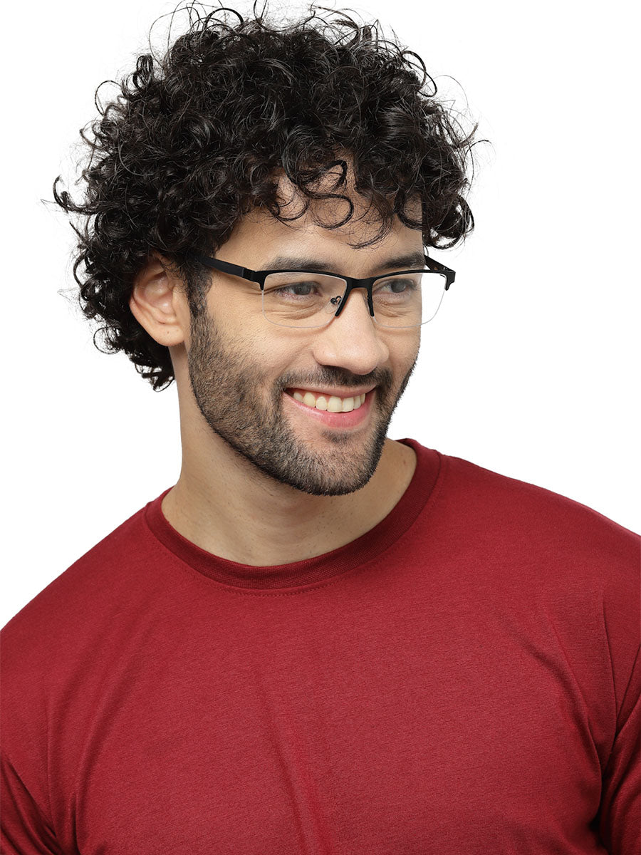 Half Rim Rectangle Glossy Black Colour Frame for Men
