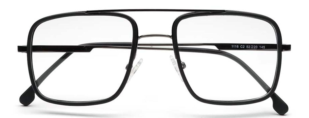 Black Full-Rim Matte Square Frame Glasses for Men