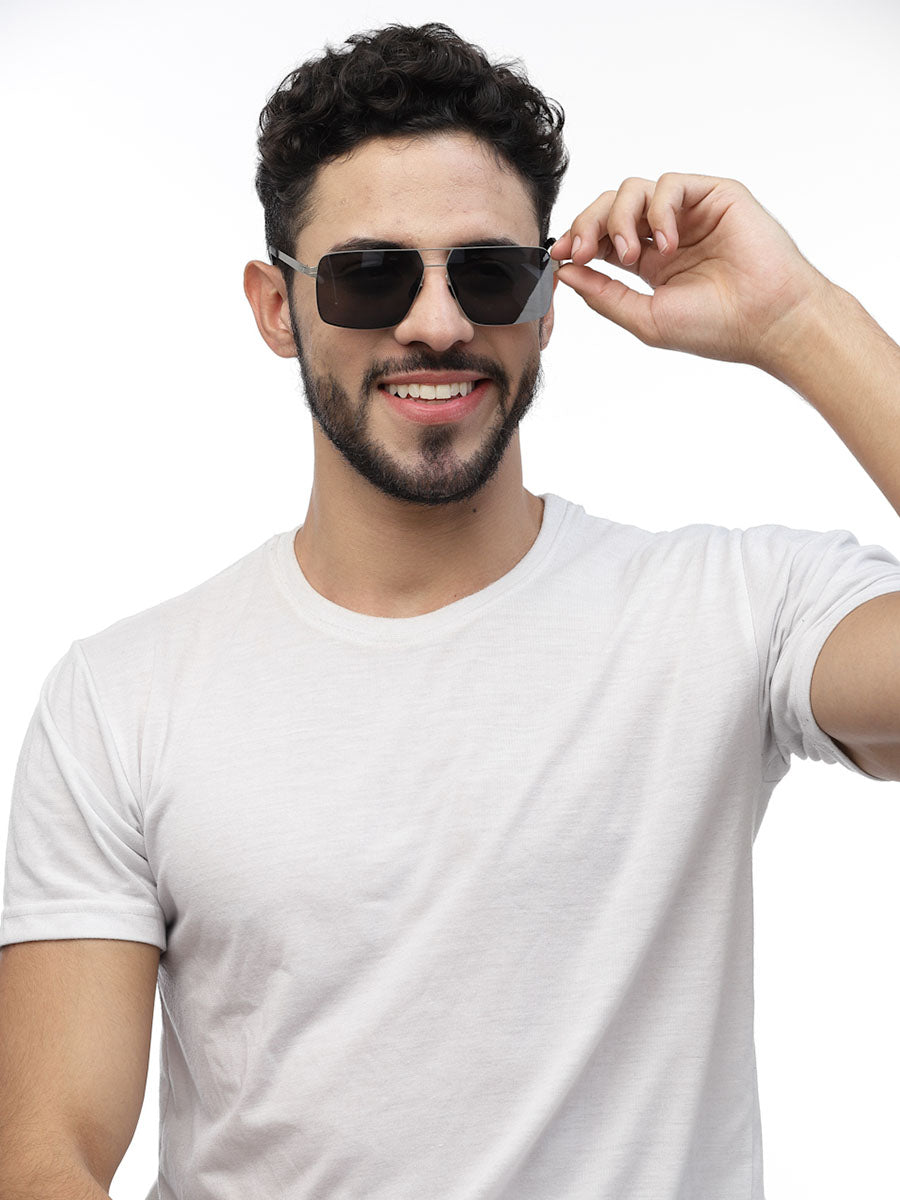 Zenith UV400 Titanium Silver Grey Rectangle Polarized Goggles for Men