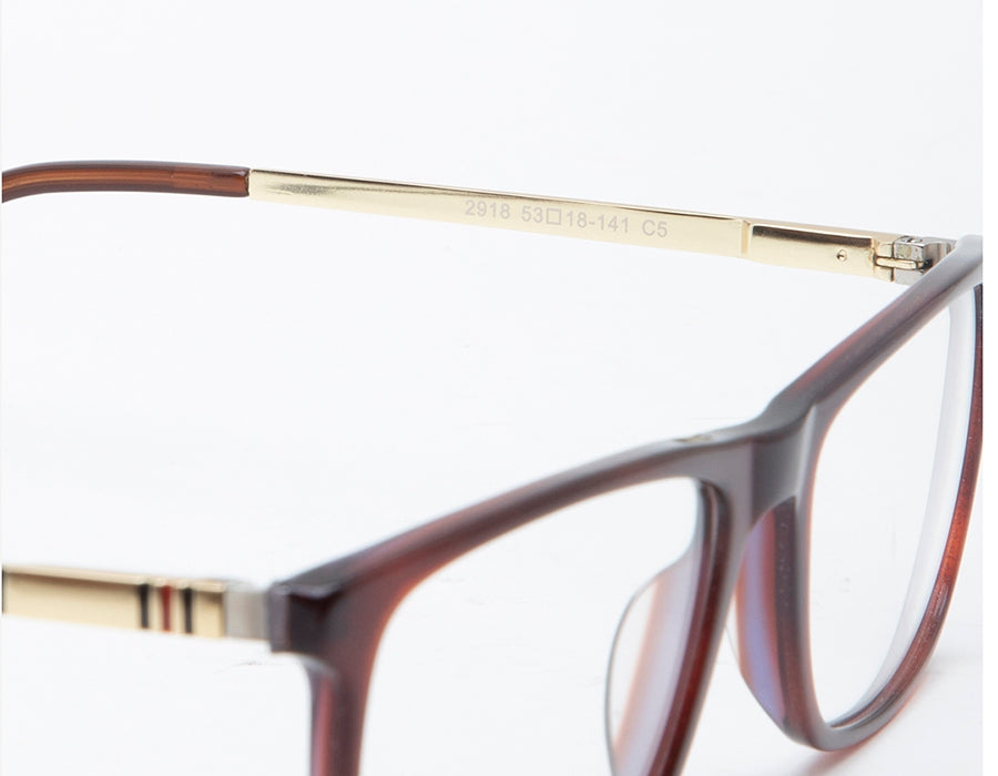 Brown Rectangular Acetate Spectacles Frames for Men with Gold Metal Temple