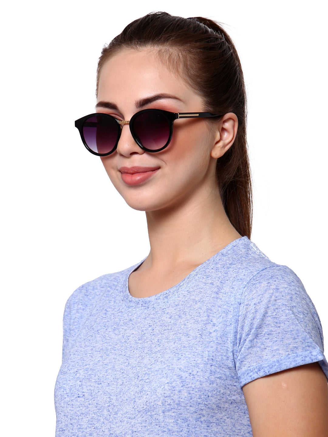 Black Oval Full Rim Acetate Frame with Gradient Grey UV Sunglass for Women