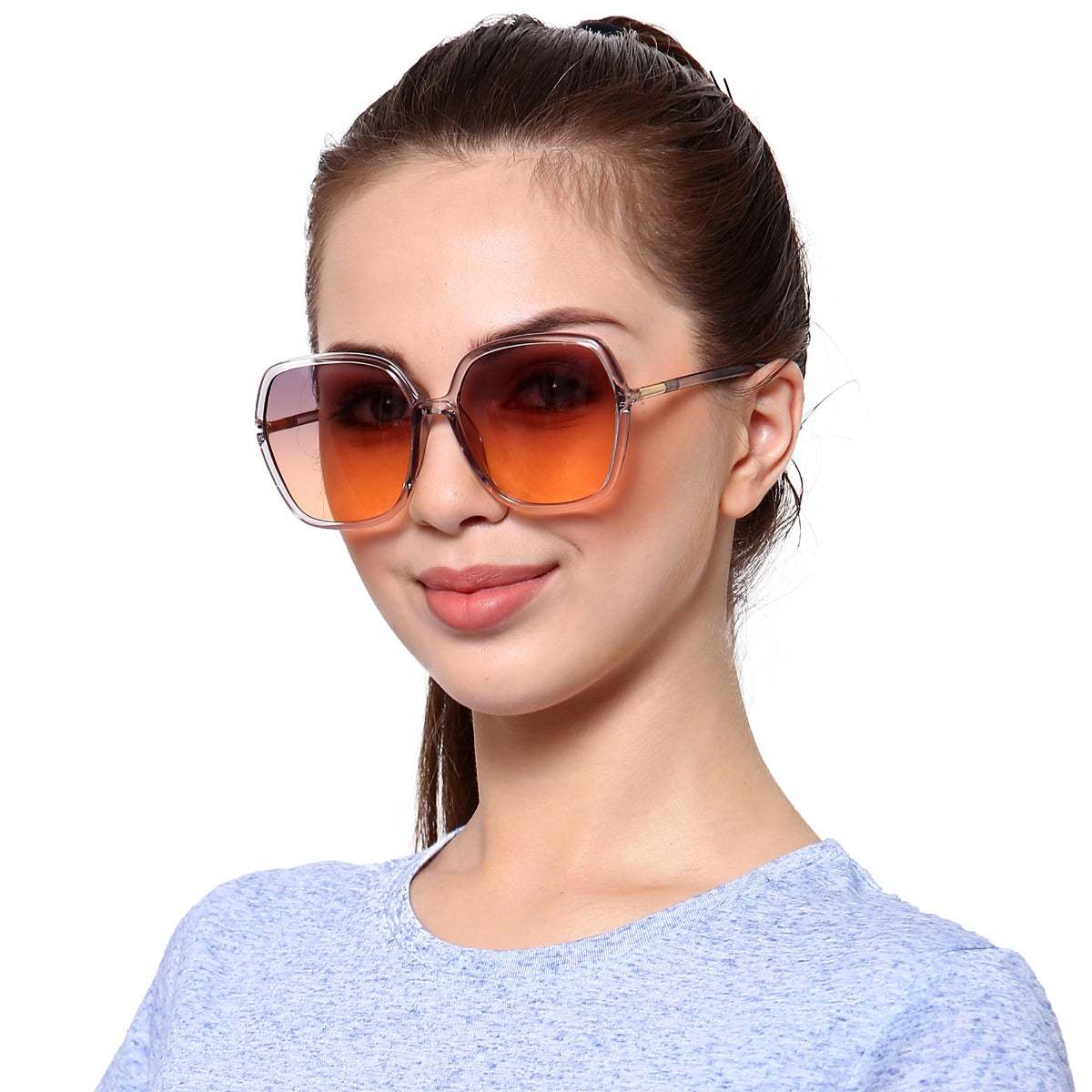 Gradient UV 400 Pink Transparent Square Sunglass for Women