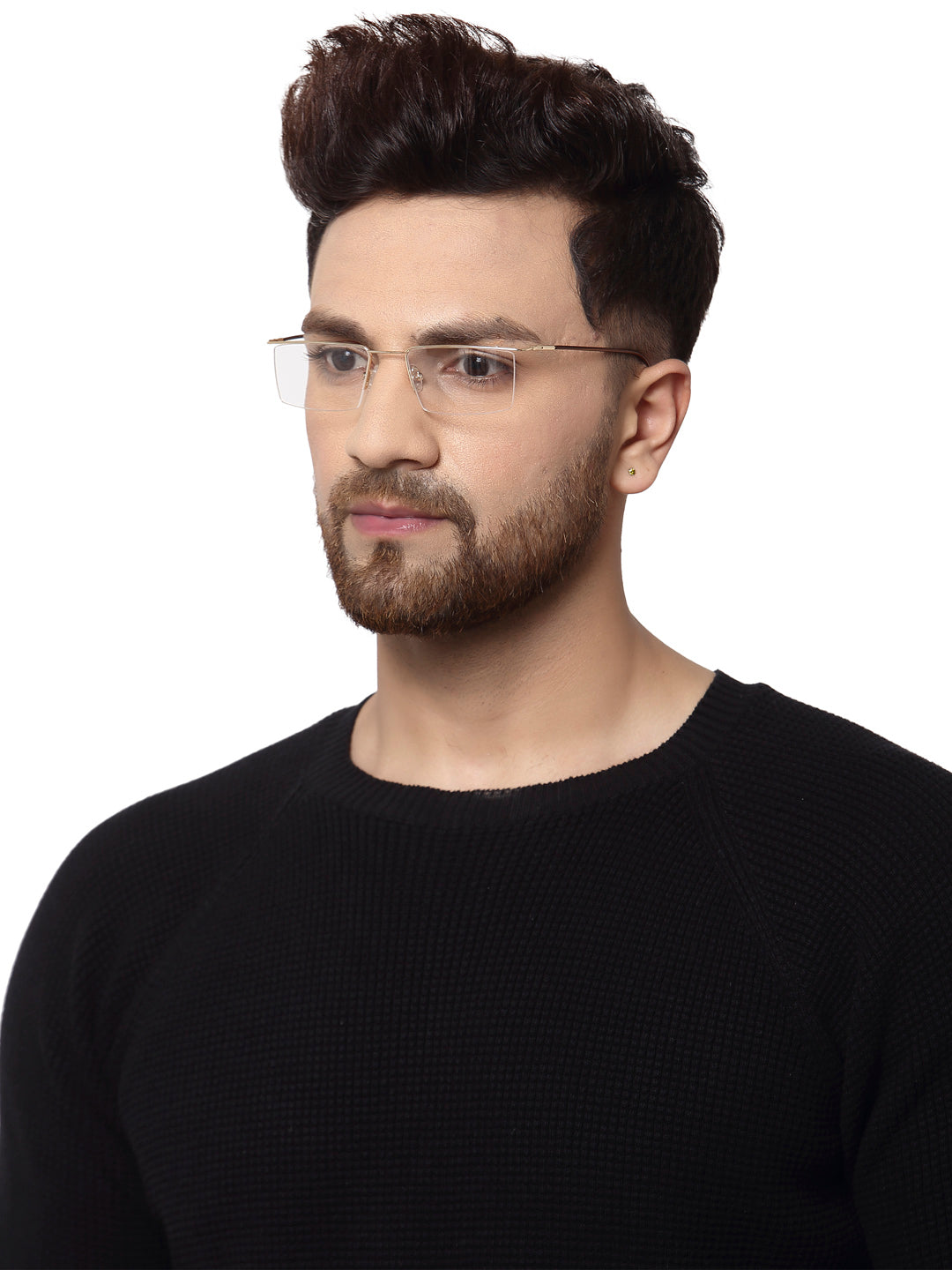 Gold Rectangular Half - Rim Metal Specs Frame for Men