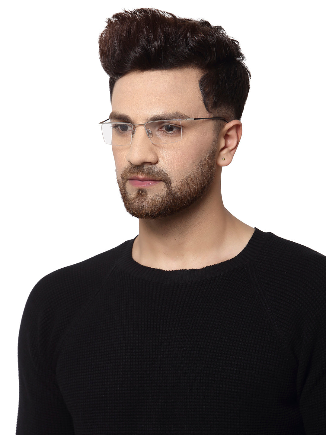 Silver Rectangular Half - Rim Metal Glasses Frames for Men