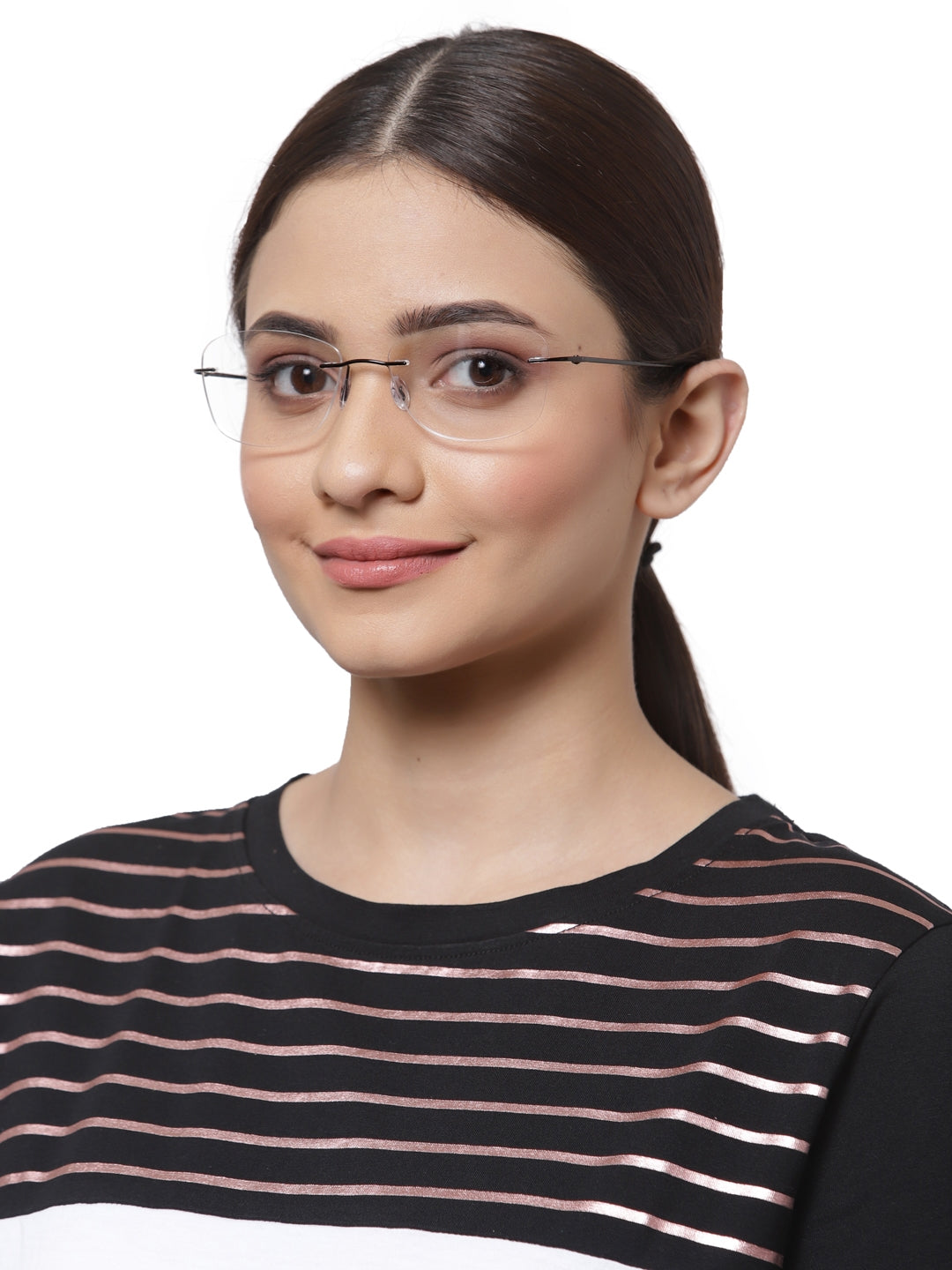 Black Oval Rimless Titanium Reading Glasses Frame for Unisex