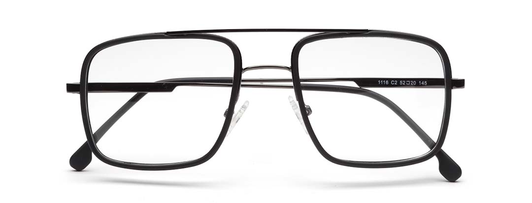 Black Full-Rim Matte Square Frame Glasses for Men