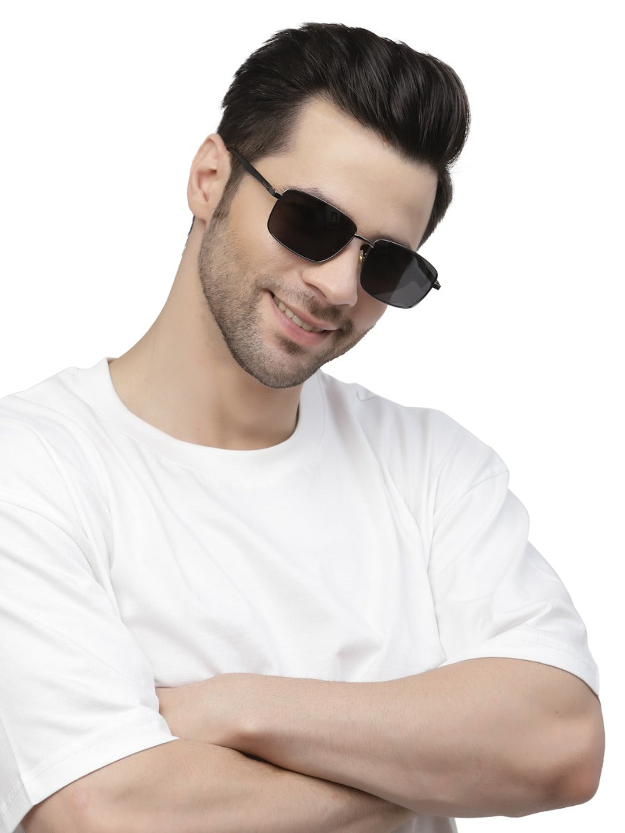 Black/Gunmetal Rectangle Polarized Sunglass for Men