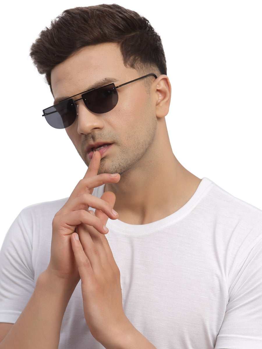 Black Half Oval Metal UV Sunglass for Men and Women