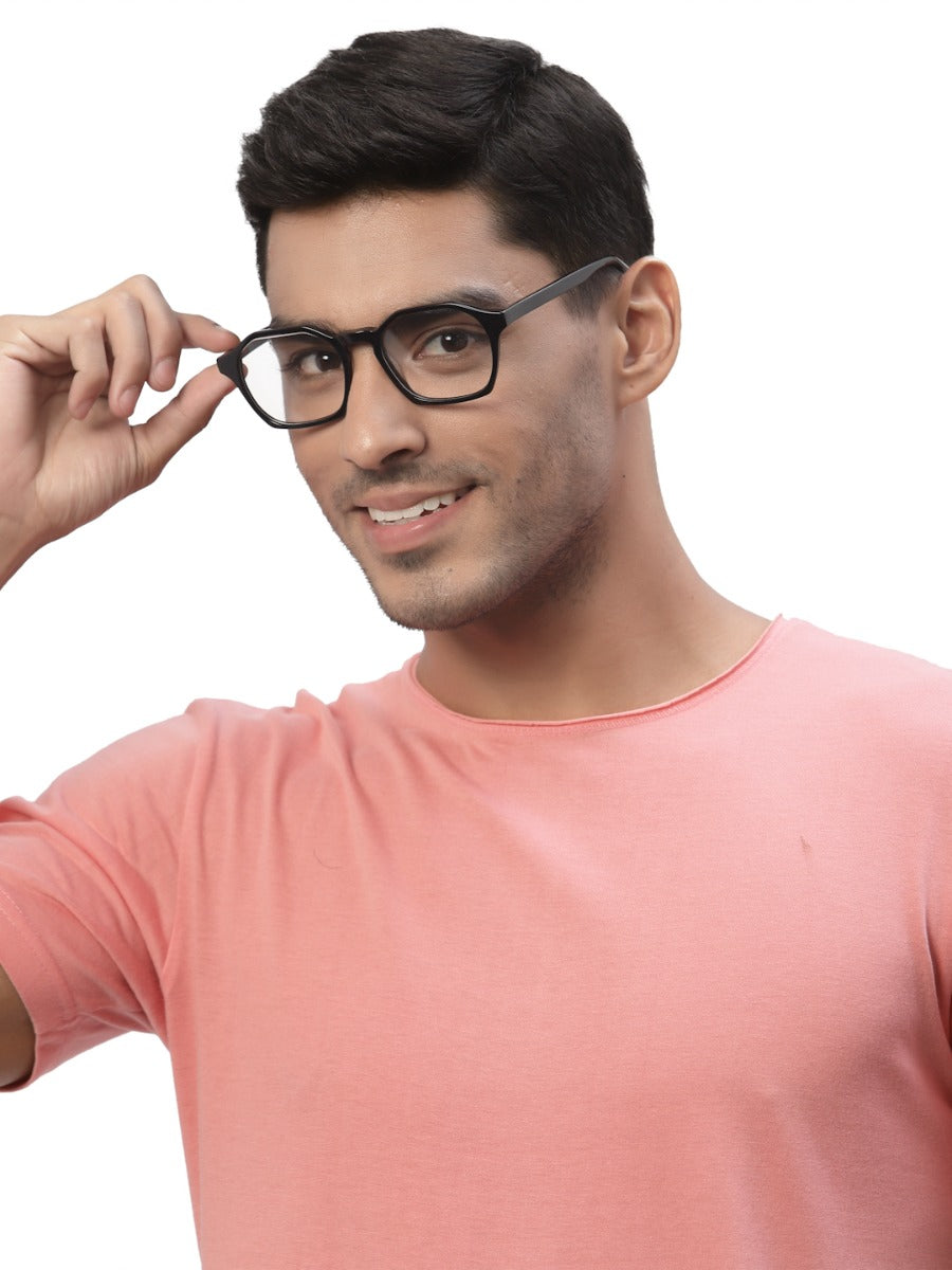 Black Hexagon Full Rim Acetate Frame For Men