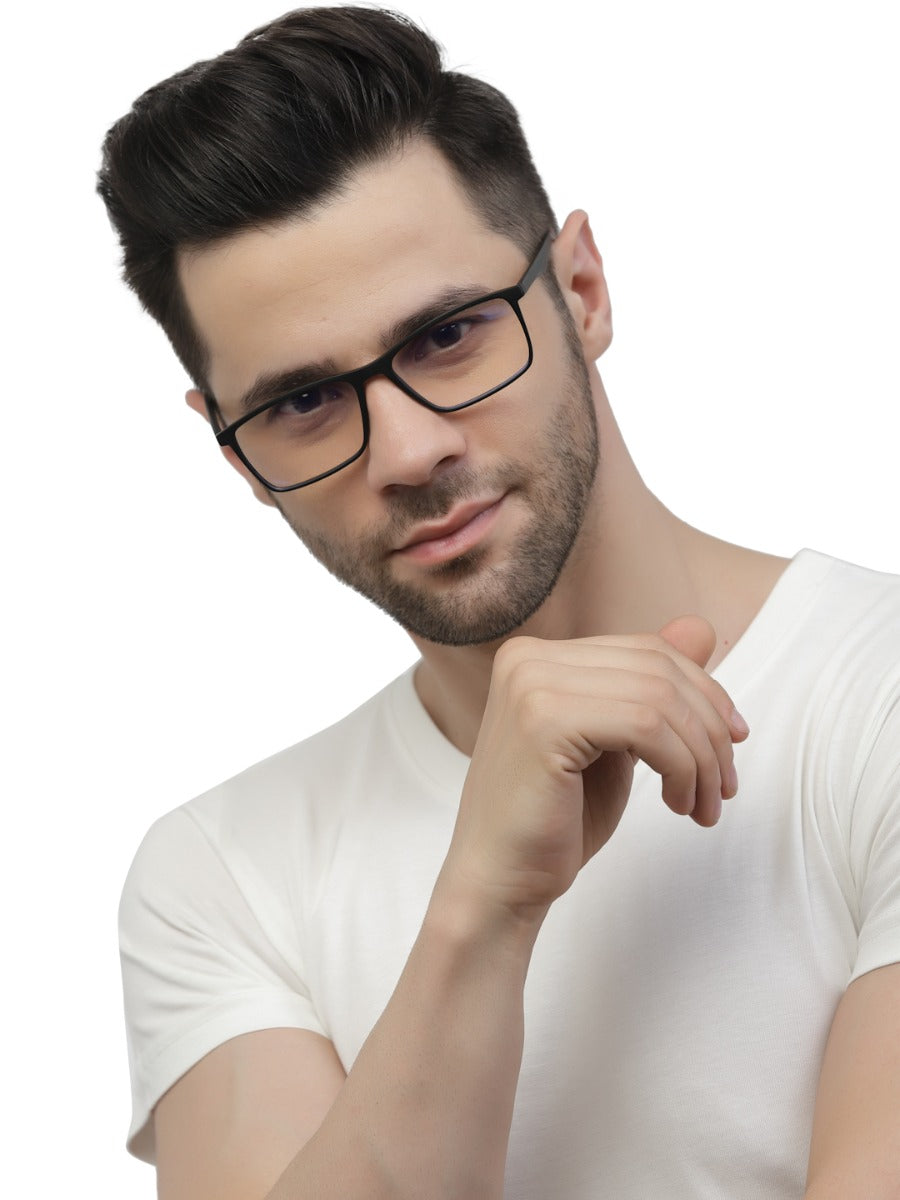 Black Matte Rectangle YourSpex Flex Eyeglasses for Men