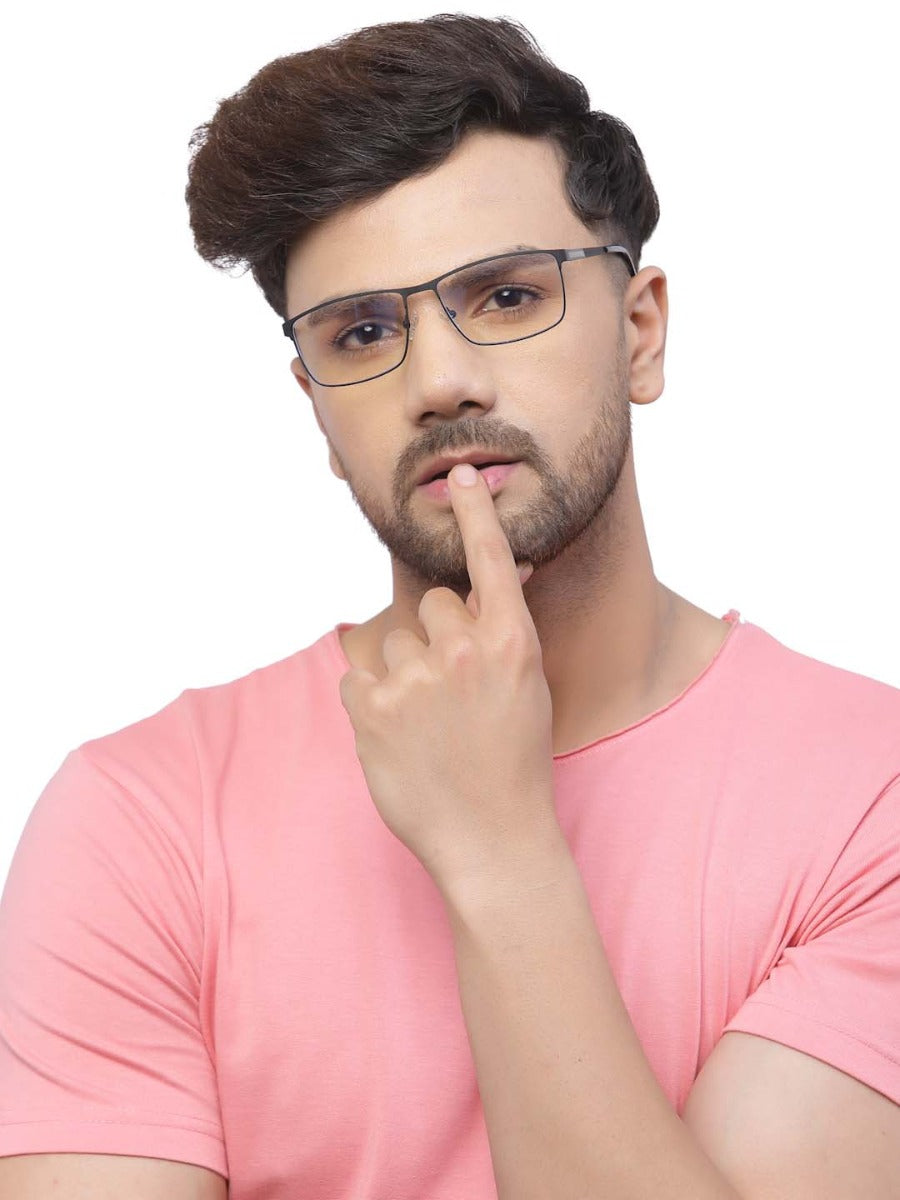 Black Metal Full-Rim Rectangle Chasma for Men