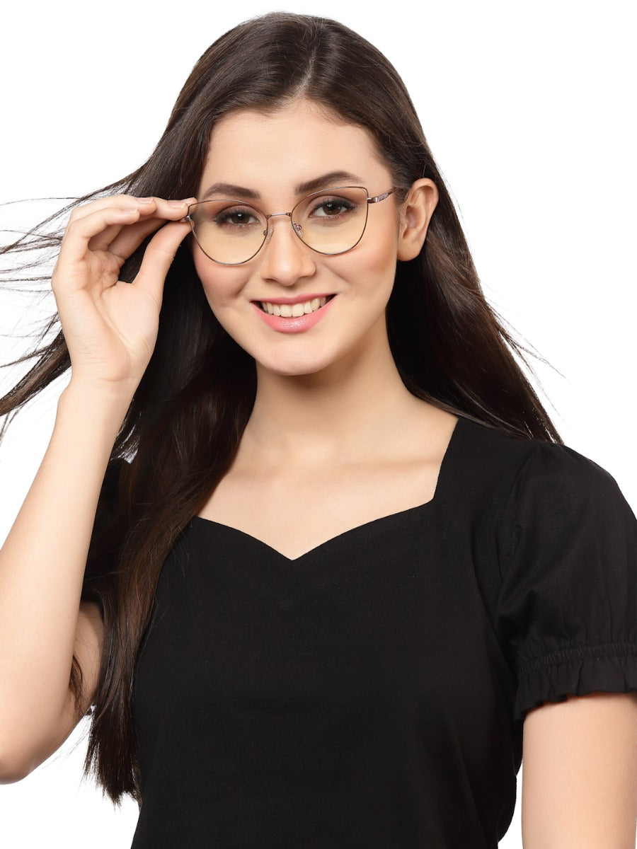 Brown Cateye Style Metal Women Eyeglasses Frame