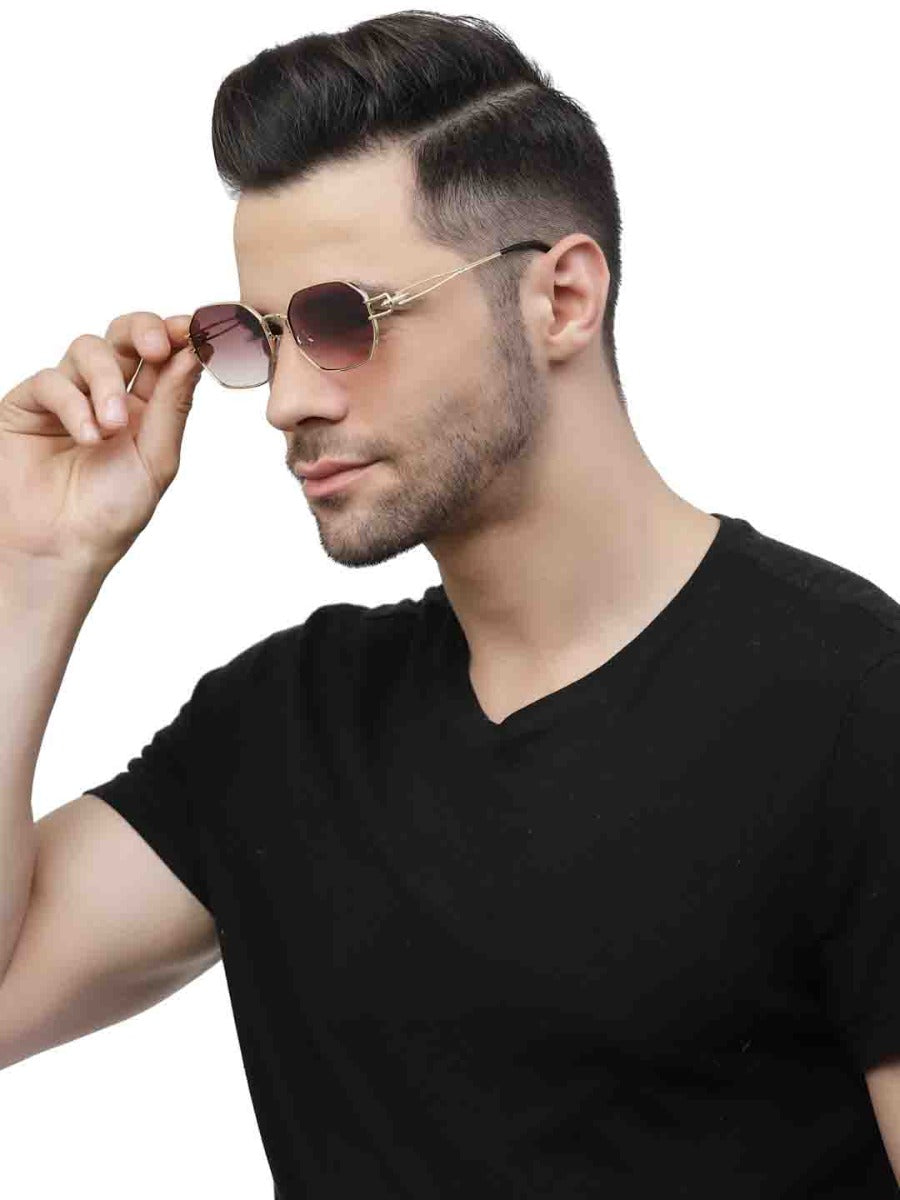 Golden Brown Hexagon Sunglasses for Men & Women