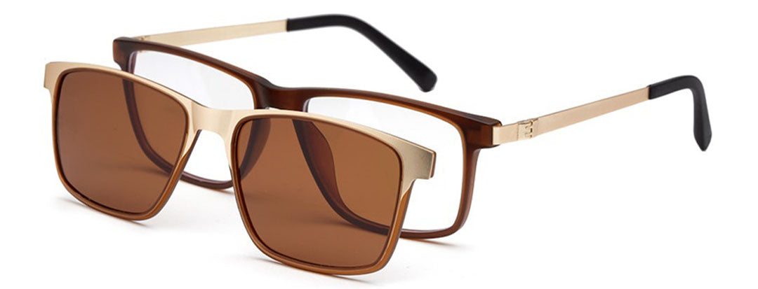 Brown Rectangle Magnetic Clip on Glasses Frame for Men & Women