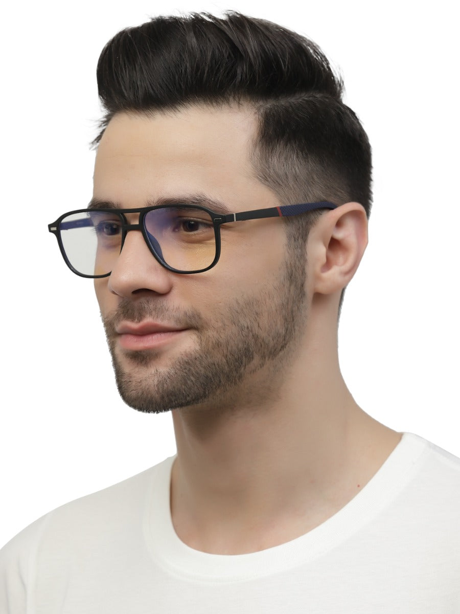 Dark Blue Square Clip-On Eyeglasses for Men