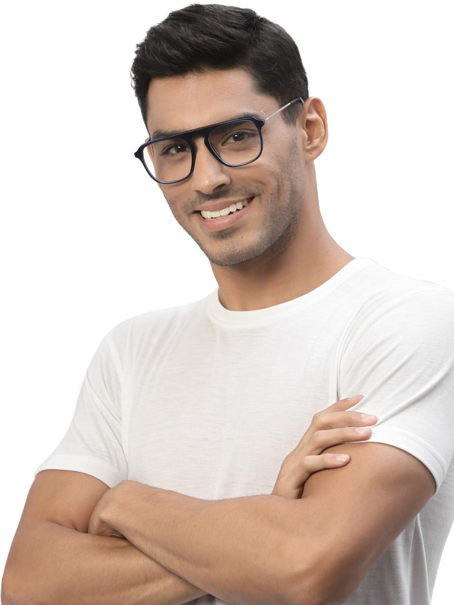 Dark Blue Square Full Rim Acetate Frame for Men