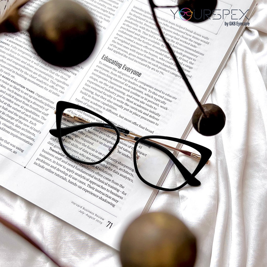 Black Cateye Style Metal Acetate Women Eyeglasses Frame