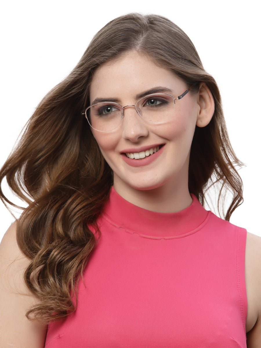 Gold Black Oval Half Rim Metal Frame for Women