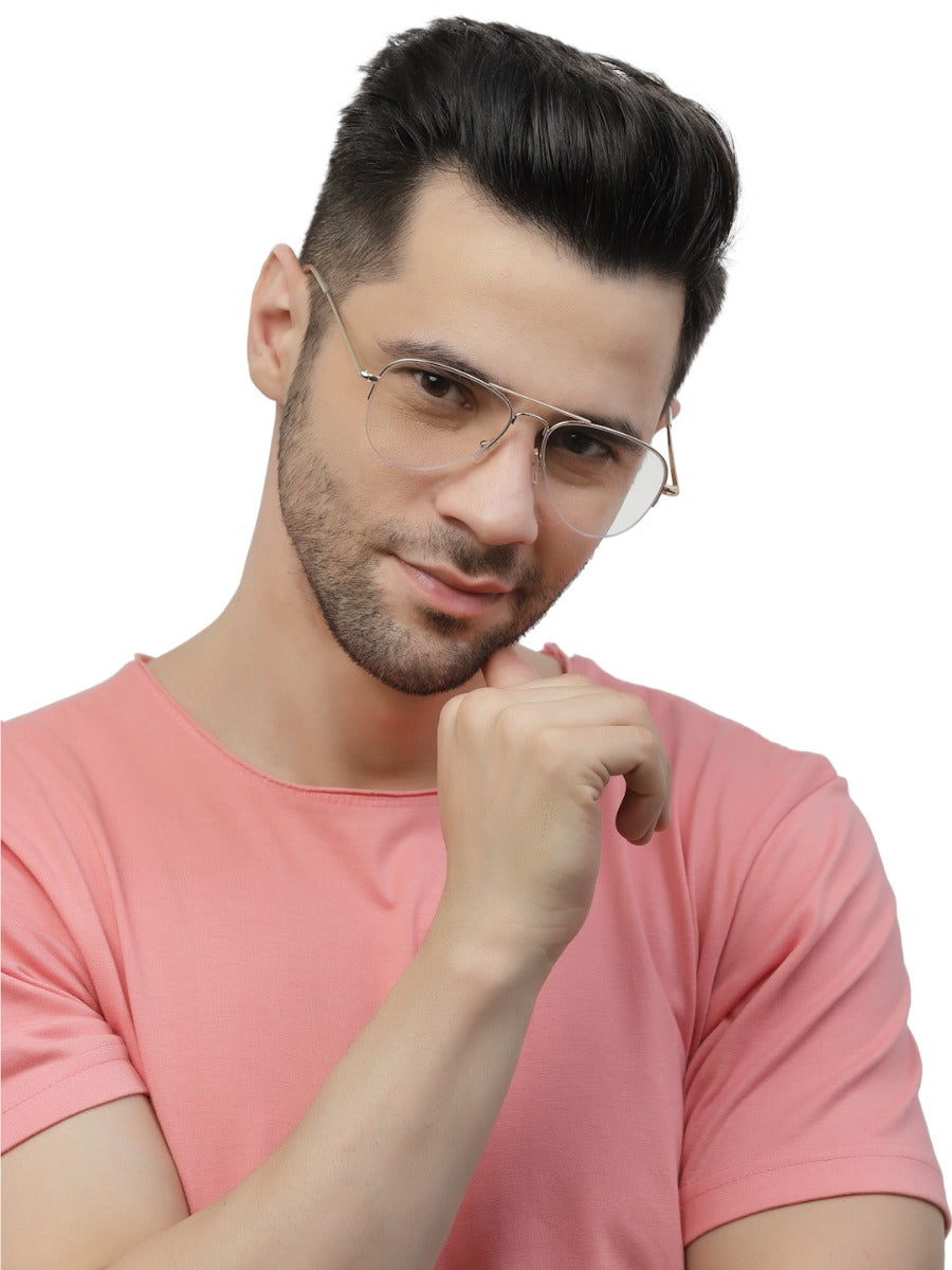 Gold Half-Rim Aviator Eyeglasses for Men and Women