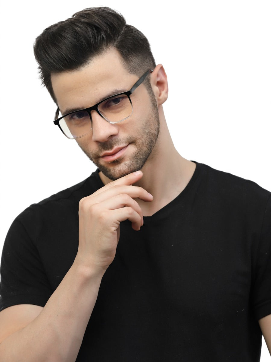 Gradient Black and Transparent Square Eyeglasses for Men