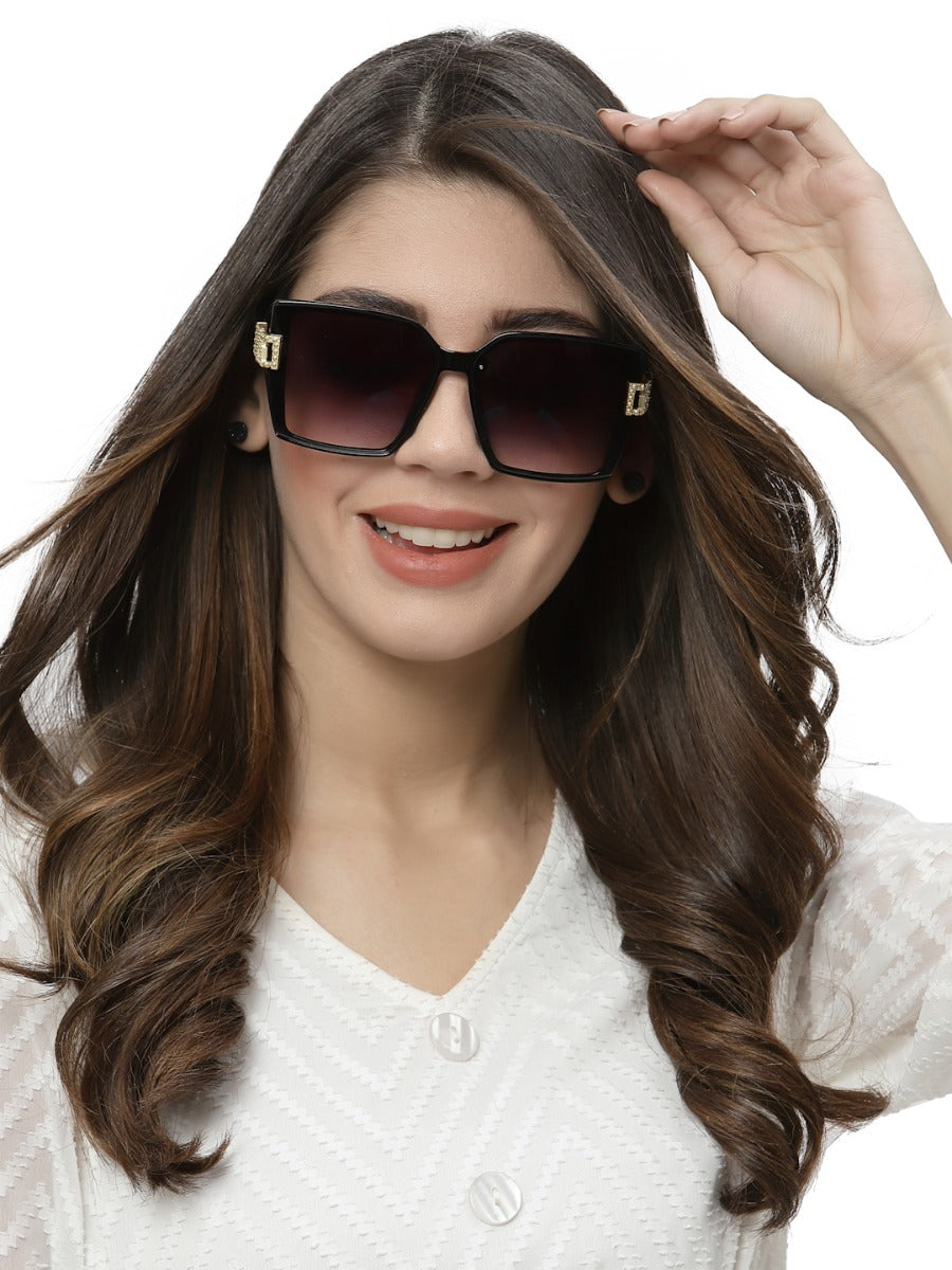 Gradient Black Square UV 400 Polarised Sunglass for Women