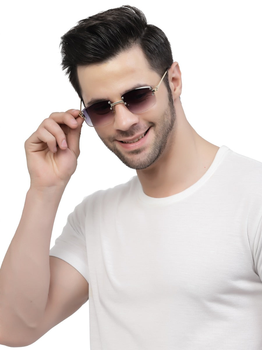 Gradient Purple Rectangle Rimless Sunglass for Men and Women