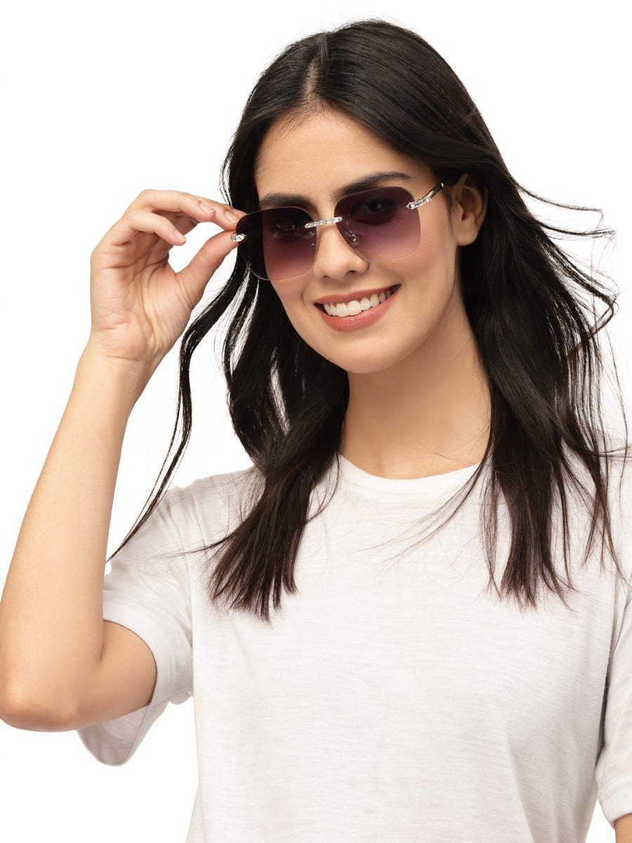 Gradient Purple Square Rimless Sunglass for Women