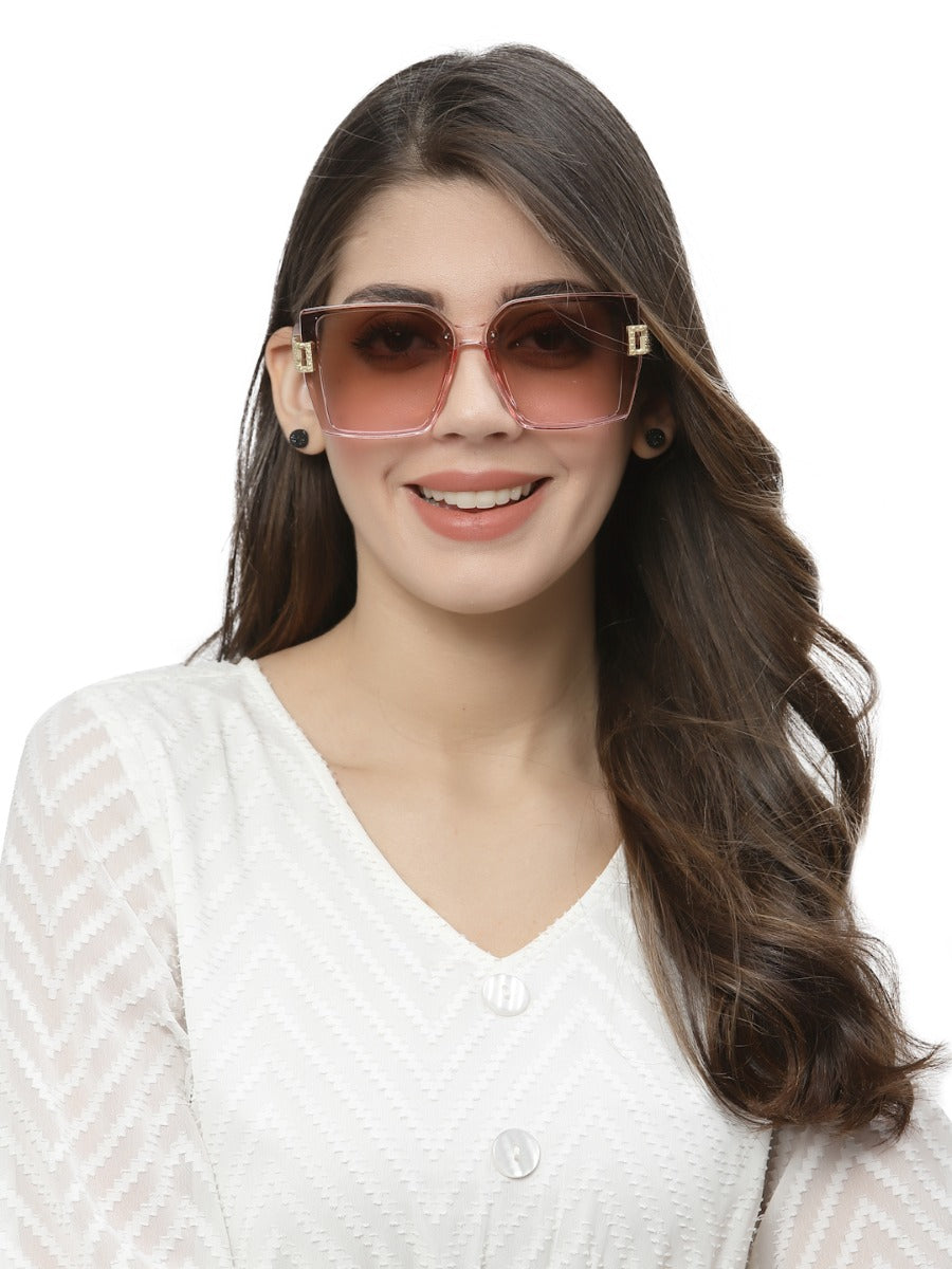 Light Brown Pink Square UV 400 Polarised Sunglass for Women