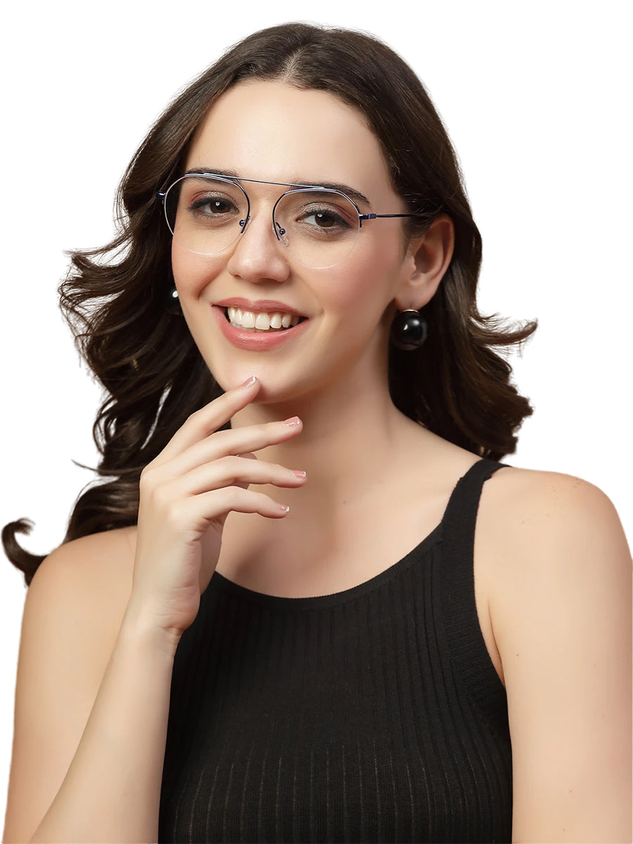 Blue Half Rim Round Unisex Sleek Spectacles