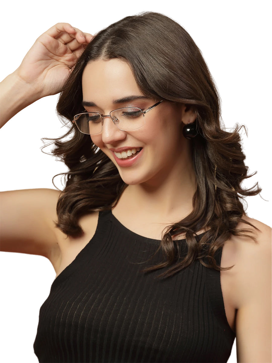 Silver Half Rim Rectangle Unisex Sleek Spectacles