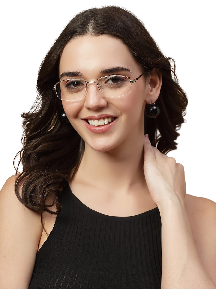 Gold Half Rim Rectangle Unisex Sleek Spectacles