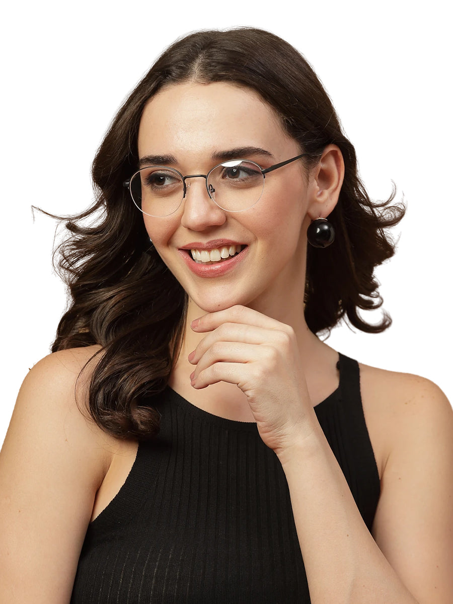 Silver Half Rim Round Women Sleek Spectacles