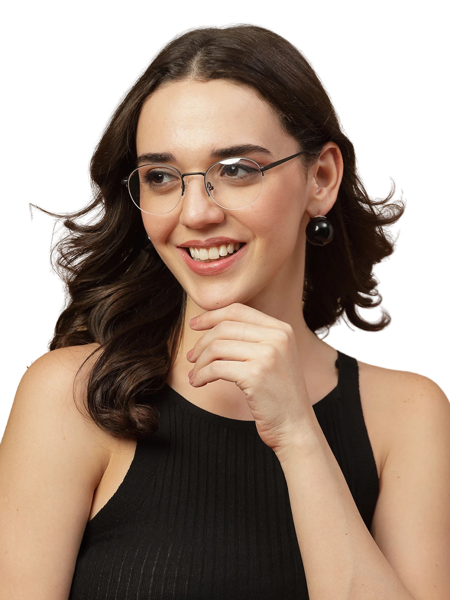 Black Half Rim Round Unisex Sleek Spectacles