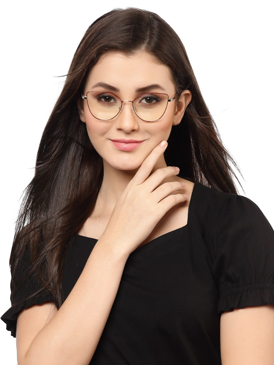 Red Cateye Style Metal Women Eyeglasses Frame