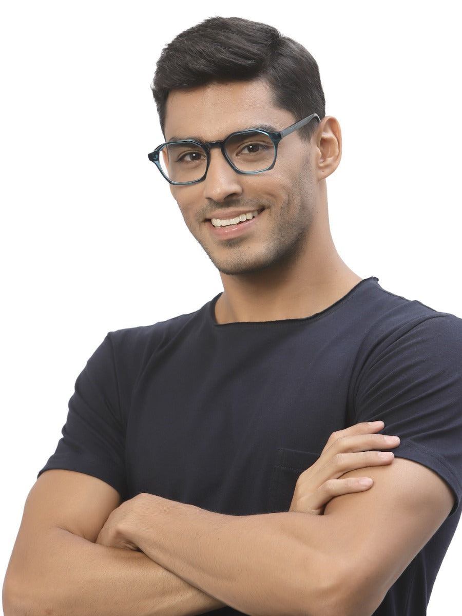 Transparent Blue Hexagon Full Rim Acetate Frame For Men & Women