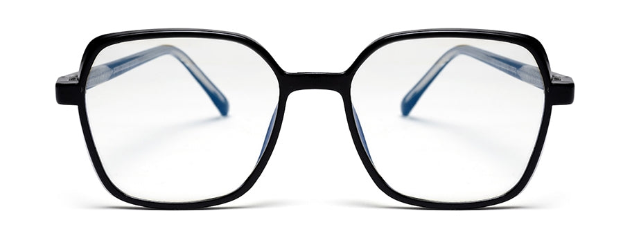 Black Glossy Square Shaped Eyeglasses Computer Spex (Zero Power