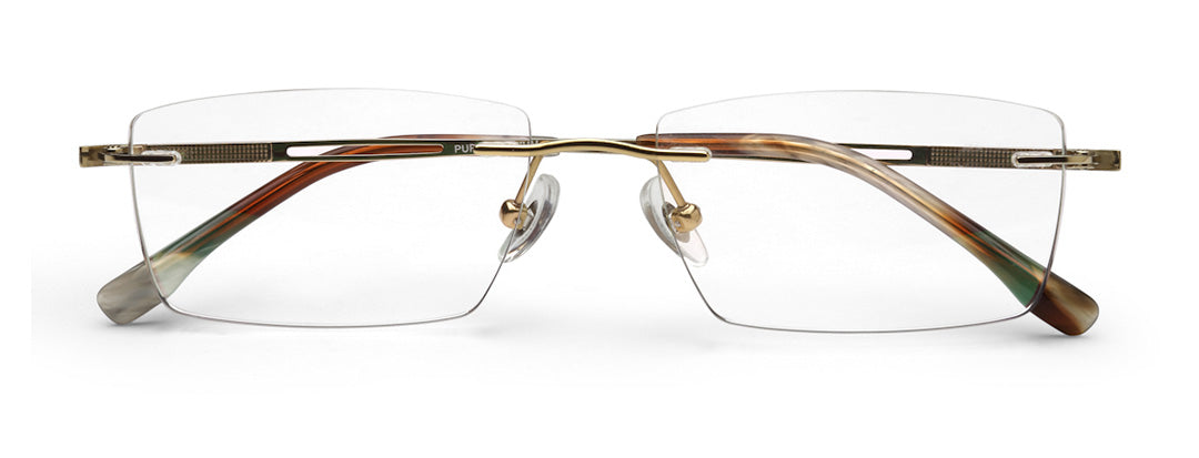 Zenith Titanium Specs without Rim with Golden Brown Temple for Men