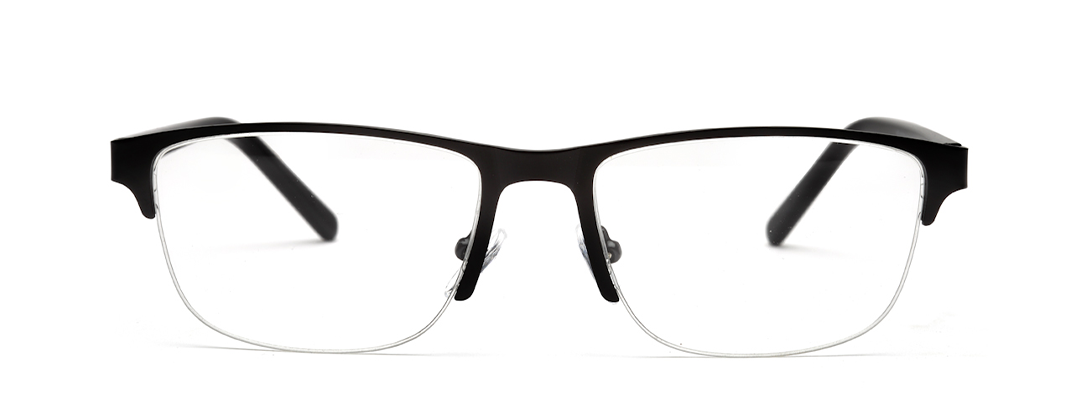 Half Rim Rectangle Thin Gloss Black Frame Glasses for Men