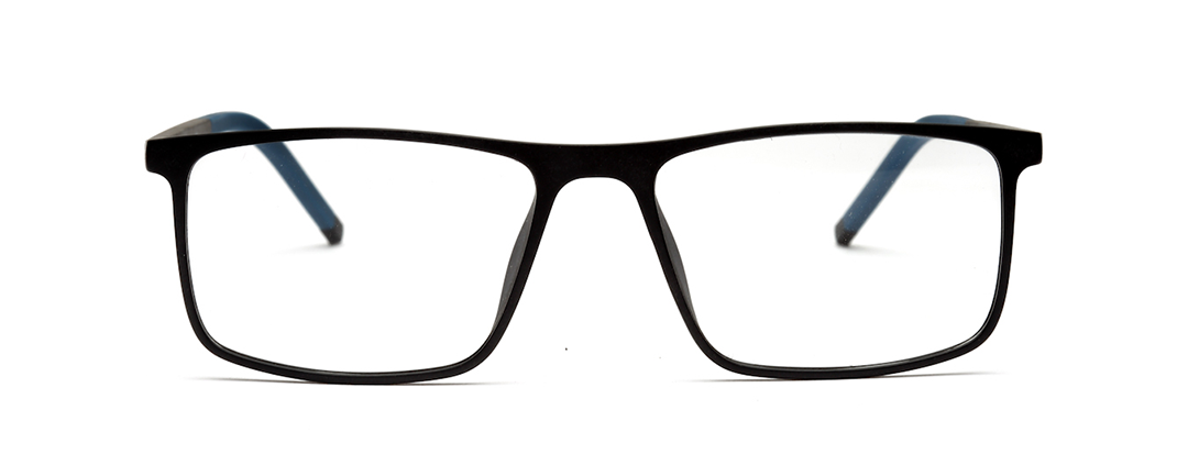 Unisex Rectangular Matte Black and Blue Optical Frame