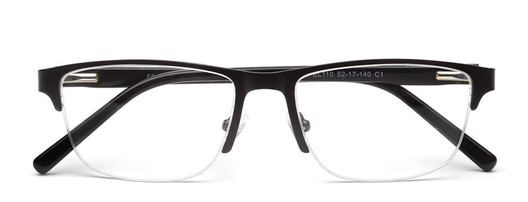 Half Rim Rectangle Thin Gloss Black Frame Glasses for Men