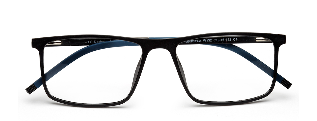 Unisex Rectangular Matte Black and Blue Optical Frame