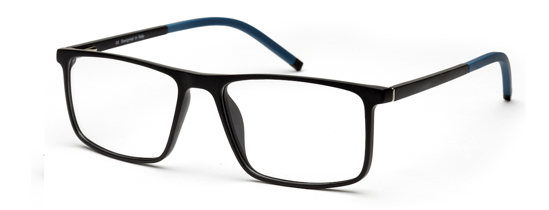 Unisex Rectangular Matte Black and Blue Optical Frame