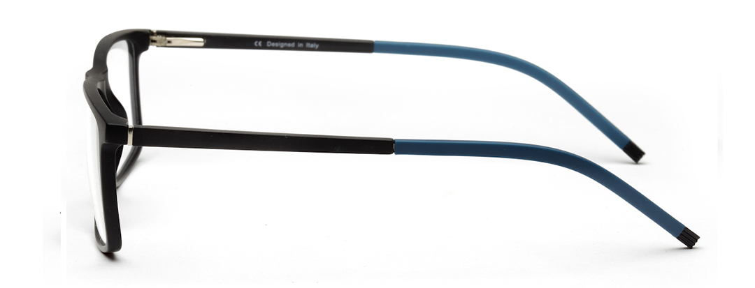 Unisex Rectangular Matte Black and Blue Optical Frame