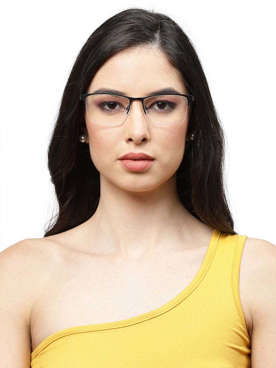 Half Rim Black Unisex Rectangle Large Eyeglass Frames