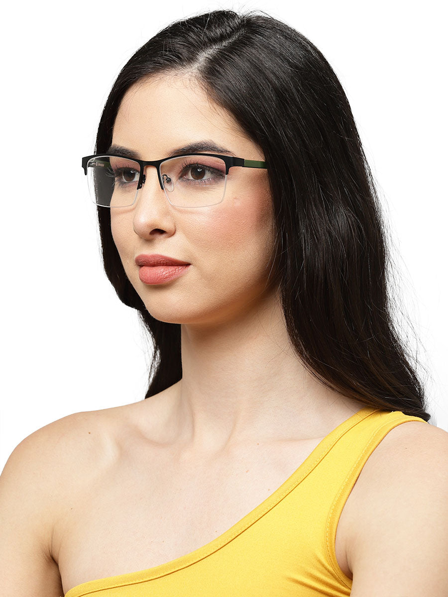 Half Rim Black Unisex Rectangle Large Eyeglass Frames