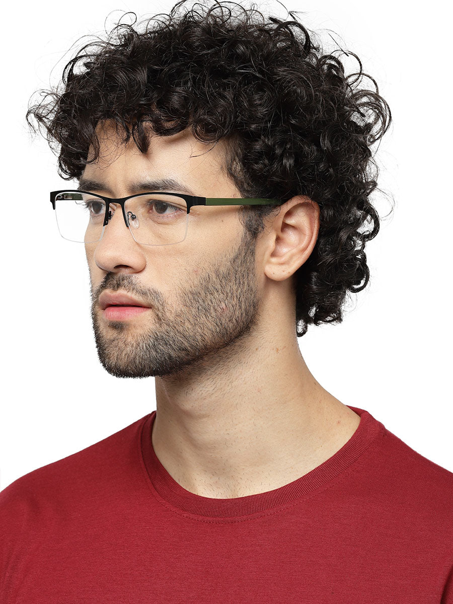 Half Rim Black Unisex Rectangle Large Eyeglass Frames