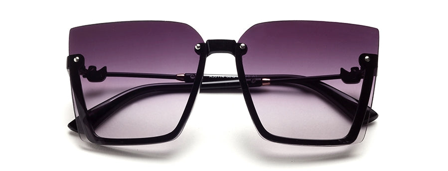 Black Square Half Rim Acetate Frame with Gradient Black UV Sunglass