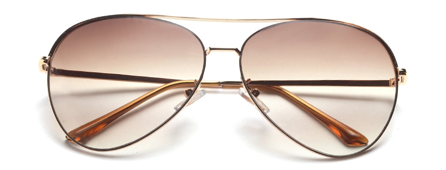 Golden Aviator Full Rim Metal Frame with Gradient Brown UV Sun Lens