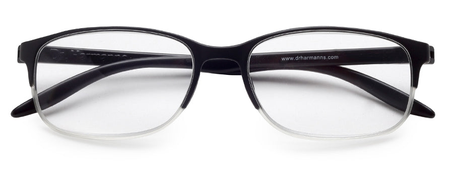 Black Rectangle Half Rim Acetate Frame - Reading Eyeglasses