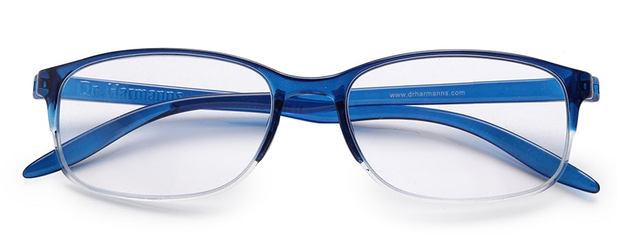 Blue Rectangle Half Rim Acetate Frame - Reading Eyeglasses